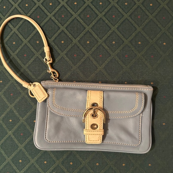 Coach Y2K Soho Mini Blue and White Leather Wristlet - Picture 1 of 2
